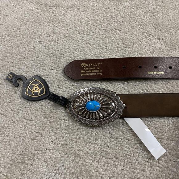 Ariat Accessories - Ariat Belt Womens M Brown Western Concho Buckle Turquoise Stone New